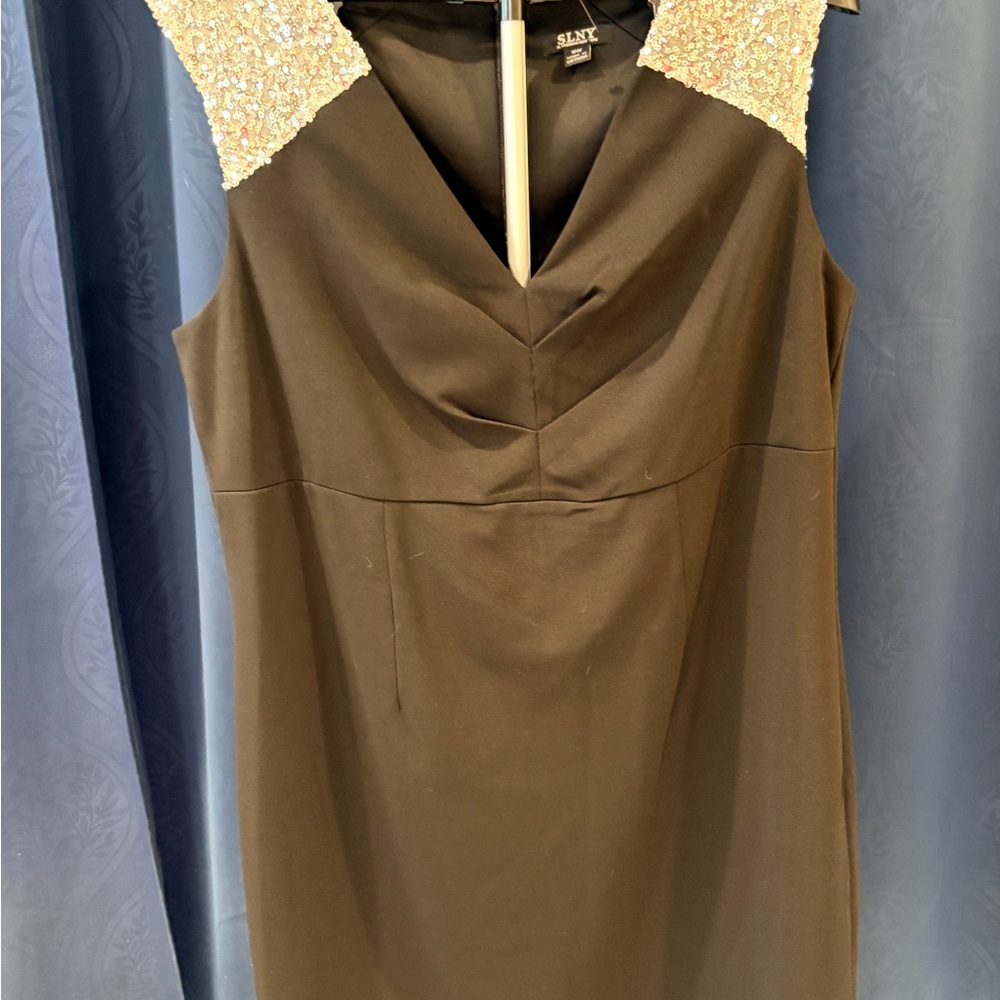 SLNY Black Mini Dress with Silver Accents